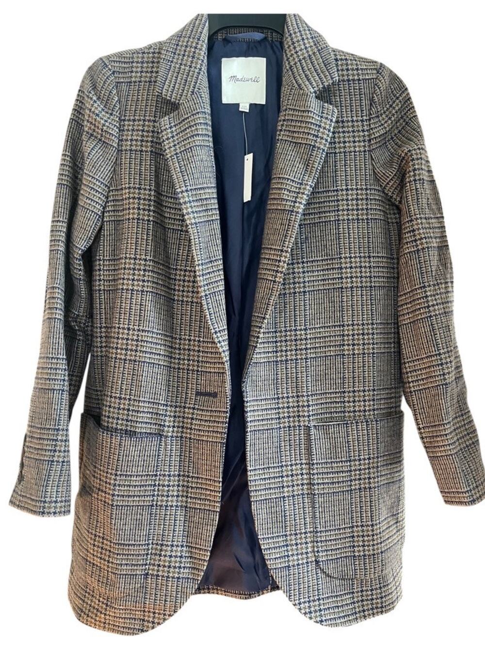 Madewell Larsen Hawsell Plaid Blazer | XXS, Brown Navy *Missing Button* Academia